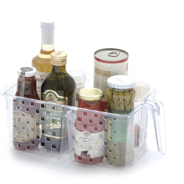 CESTO ORGANIZADOR CRISTAL CON ASA Y DIVISION 34X19X14 CM. TRANSPARENTE