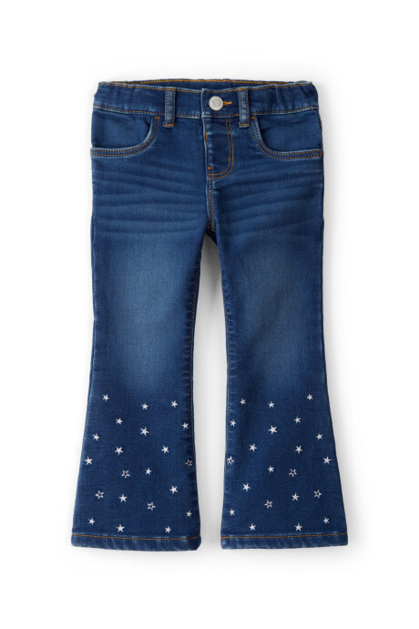 Pantalón jean, acampanado, diseño estrellas Sin color