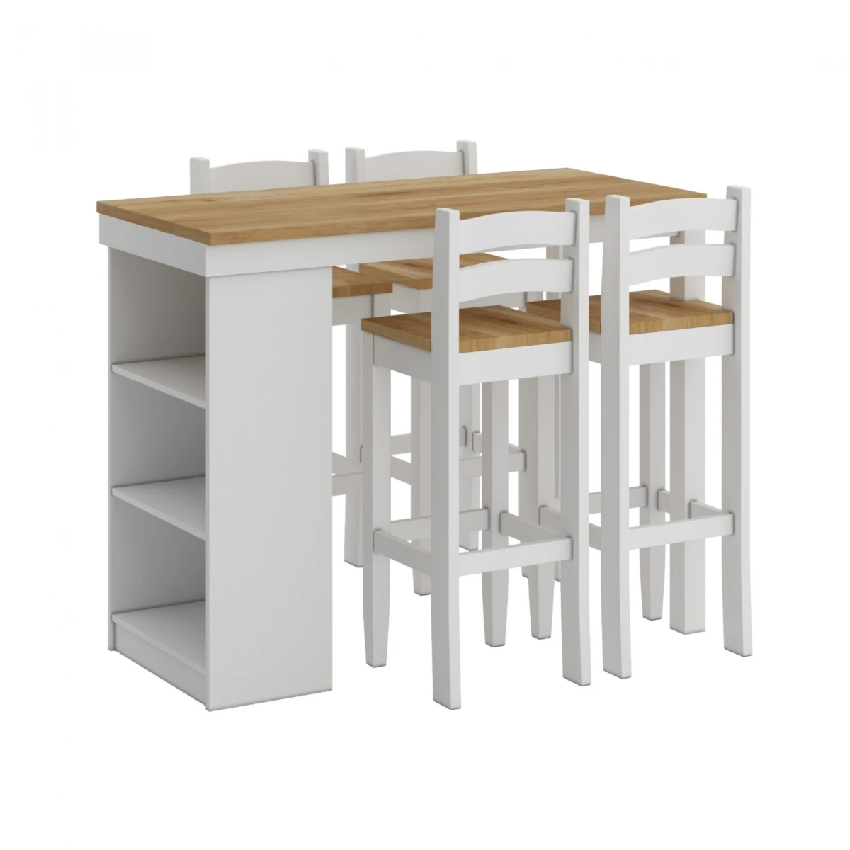 Desayunador 4 Bancos Cocina Comedor Madera Blanco 