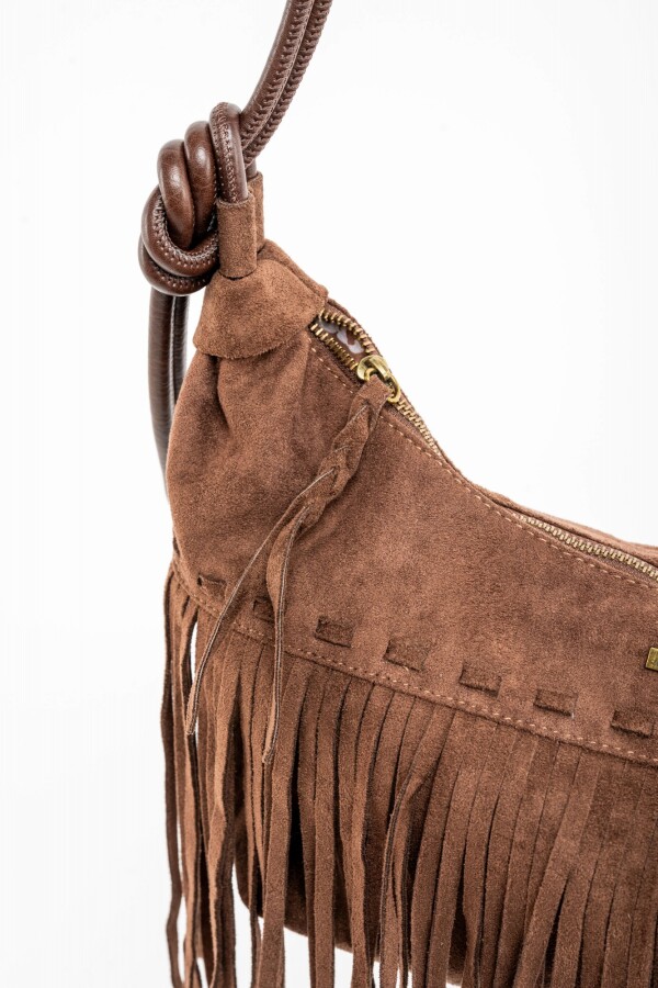 Cartera Flecos Gamuza Vegana Chocolate