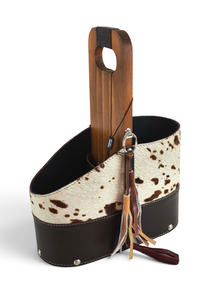 Matera de Cuero Vacuno Legítimo con Estructura Integral de Madera y porta celular - Chocolate 