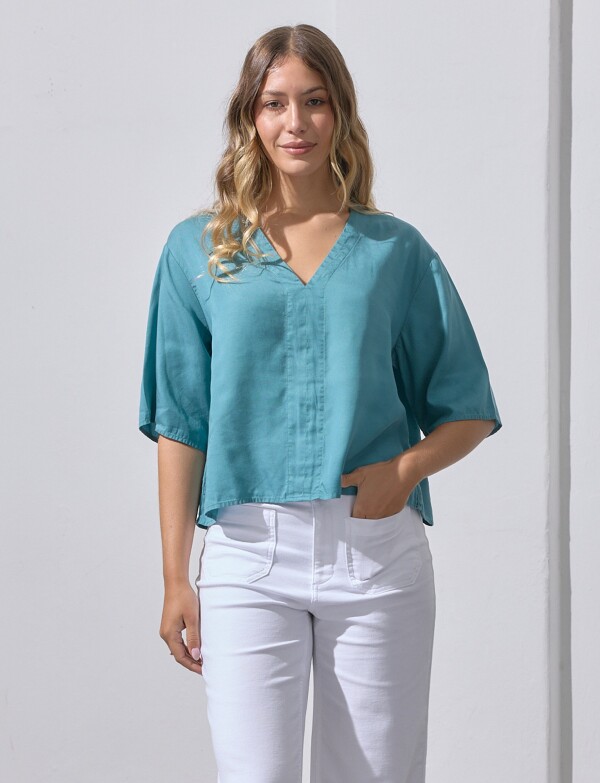 Blusa Lyocell CELESTE OSCURO