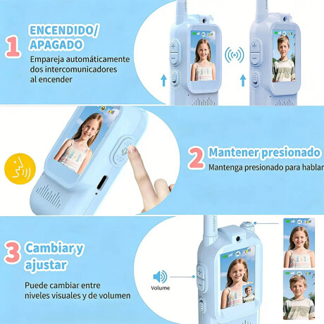Walkie Talkies X2 Infantil Camara Pantalla Recargable Celeste
