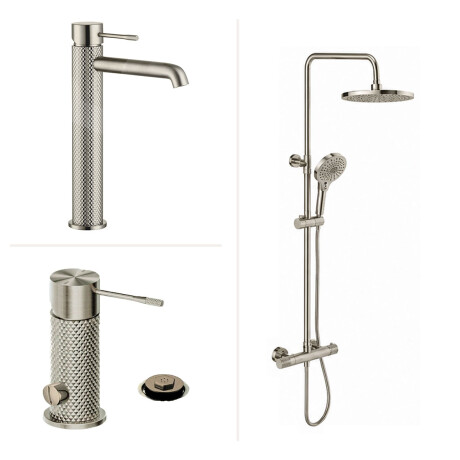 JUEGO DE GRIFERIA SIGNATURE BRUSHED NICKEL CON BARRAL GRIS-BRUSHED NICKEL