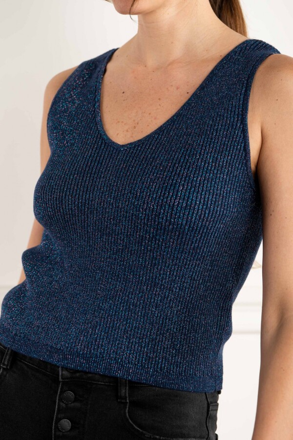 Top Lurex Escote V Azul