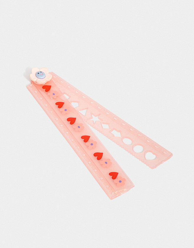 Útiles Varios Glitter Regla Doble Corazones - Rosa Claro