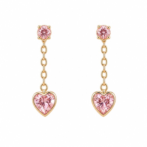 Caravanas colgante corazón zirconia rosa-Oro bajo-Zirconia rosa-CA8496. conpiedra