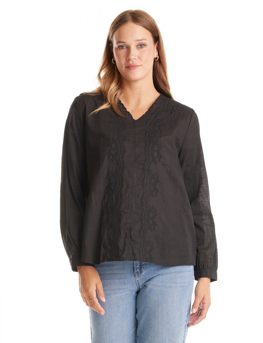 Blusa Algodon Bordado - Negro 