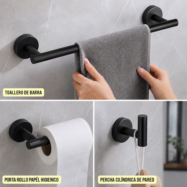 Set De Accesorios Para Baño Juego 16 Piezas Acero Inoxidable IMBACK Color Negro Set De Accesorios Para Baño Juego 16 Piezas Acero Inoxidable IMBACK Color Negro
