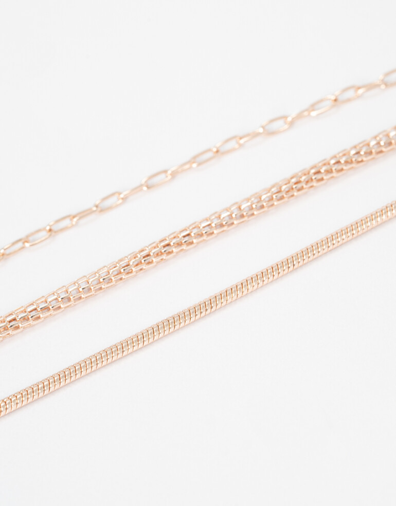 Pulseras Flexibles Sets Metal Pulsera Triple Cadena - Dorado Oro Rosa