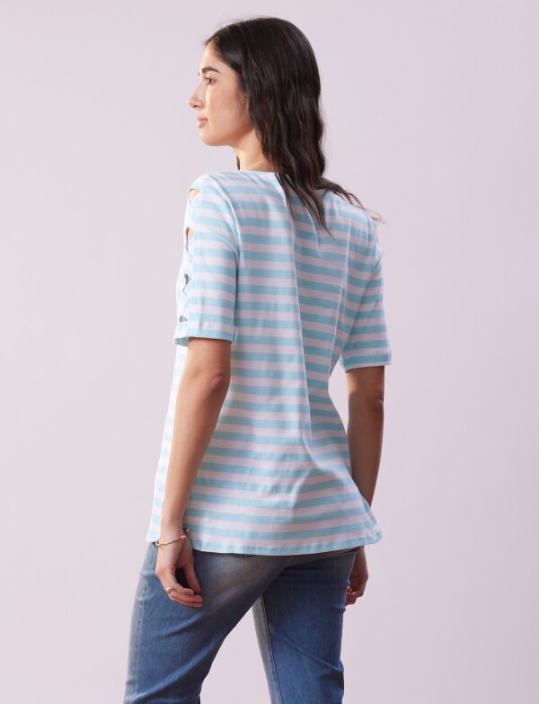 Remera Algodon Lineas VERDE AGUA/MULTI