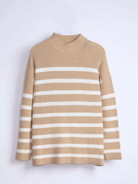 Polera Punto Rayas Crudo Y Beige