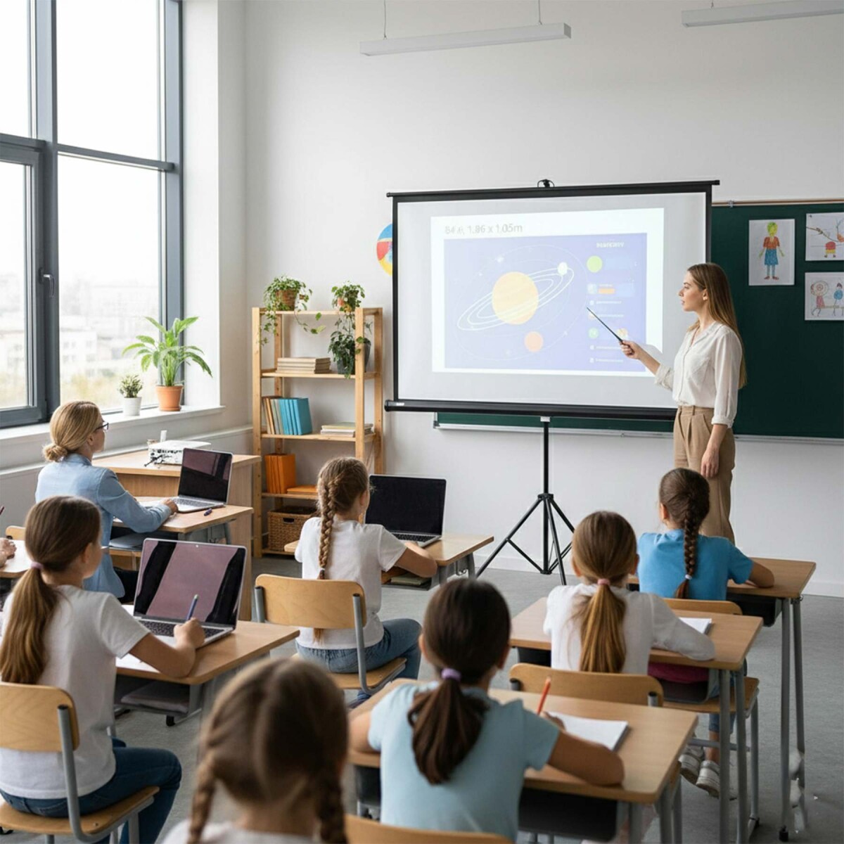 Pantalla De Proyección 84" Enrollable Con Trípode Regulable - Negro 