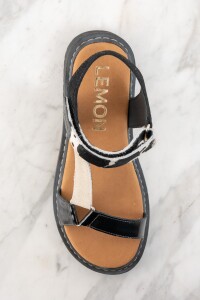 Sandalia Cuero Combinada Negro