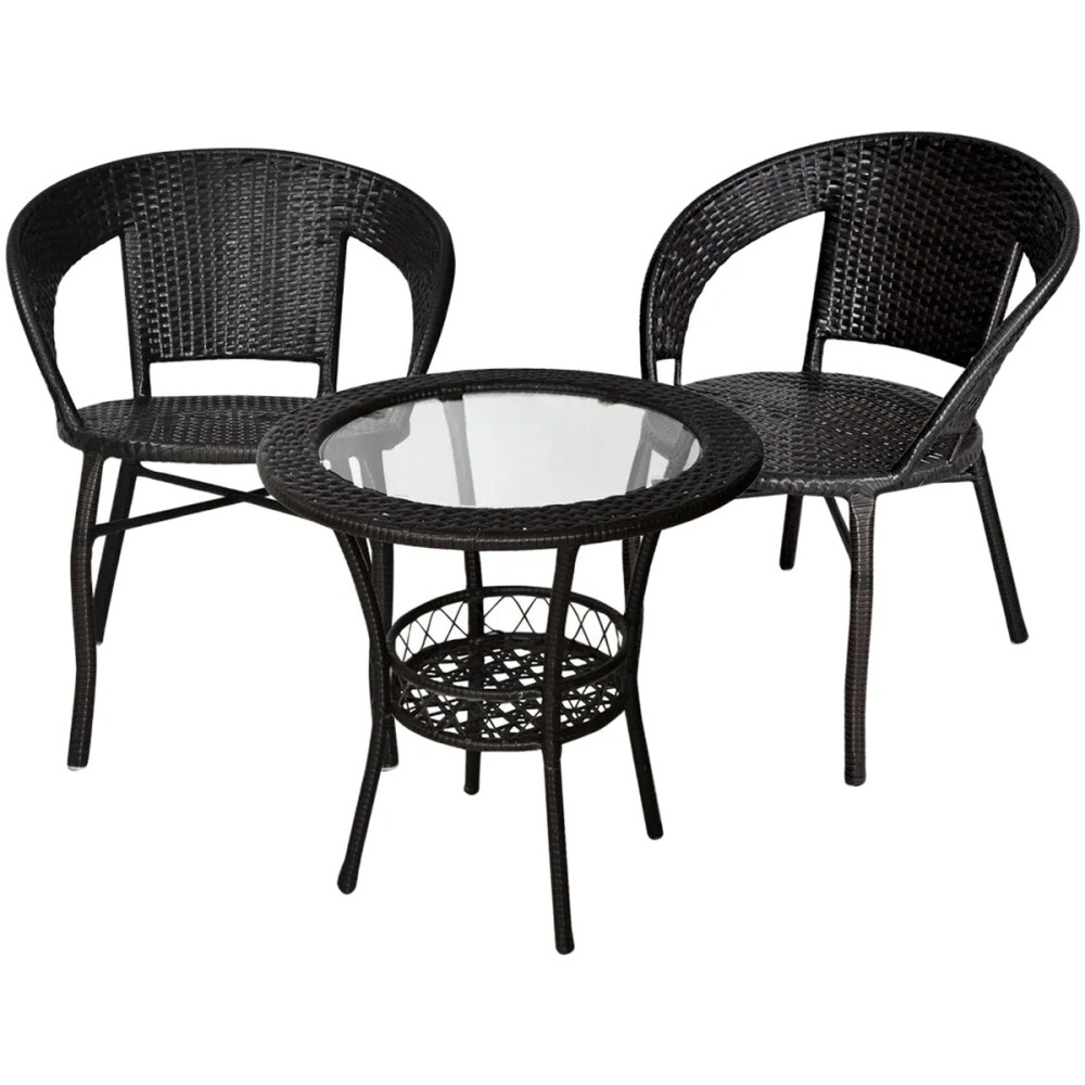 Juego de Mesa y 2 Sillas Para Jardin Negro