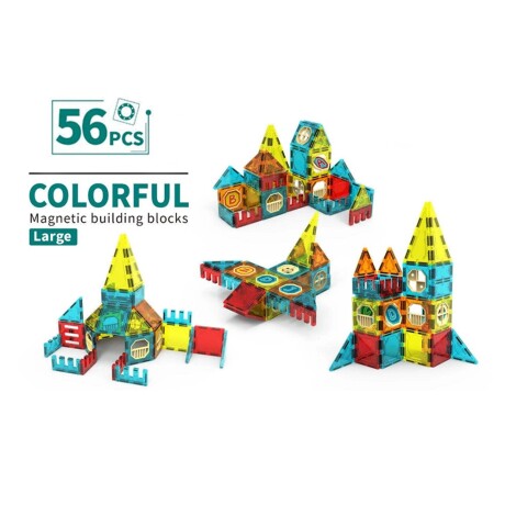 Bloques de Construcción Magnéticos Coloridos y Grandes de 56 Piezas Multicolor