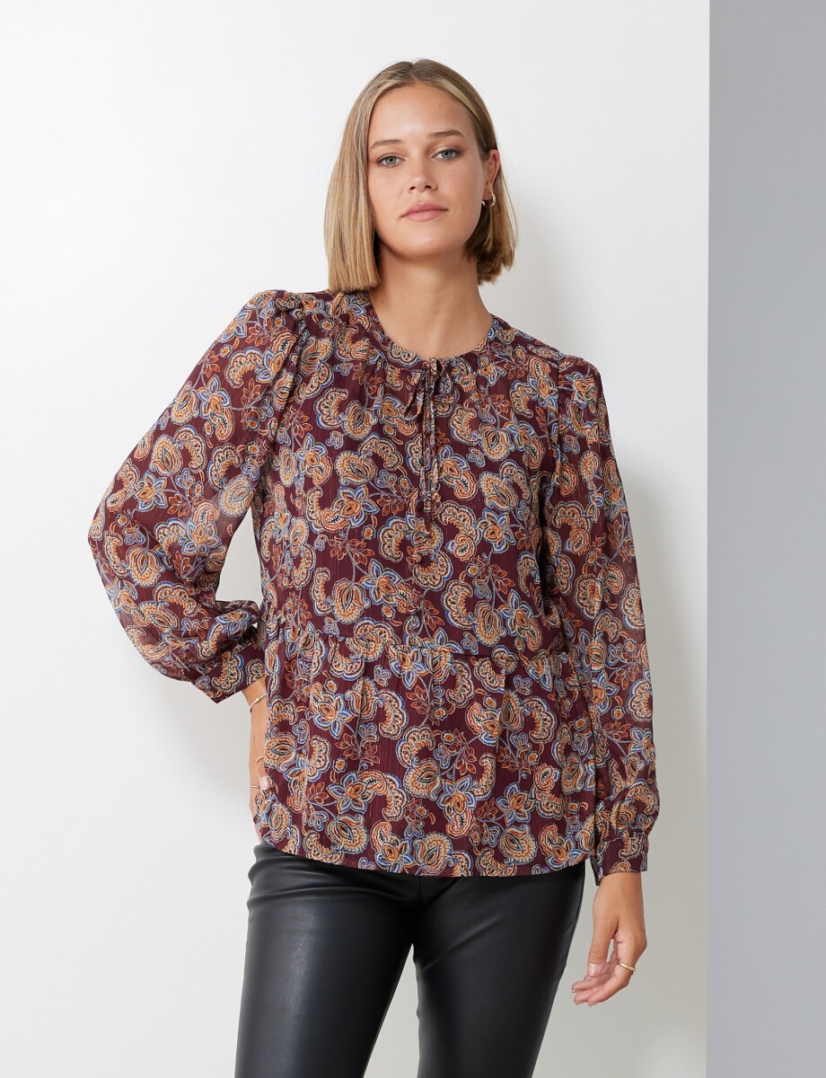 Blusa Gasa Lurex - Bordeaux/multi 