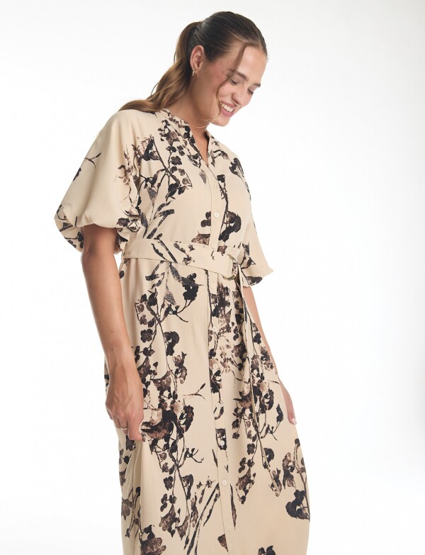 Vestido Maxi Cinto Flores BEIGE/MULTI