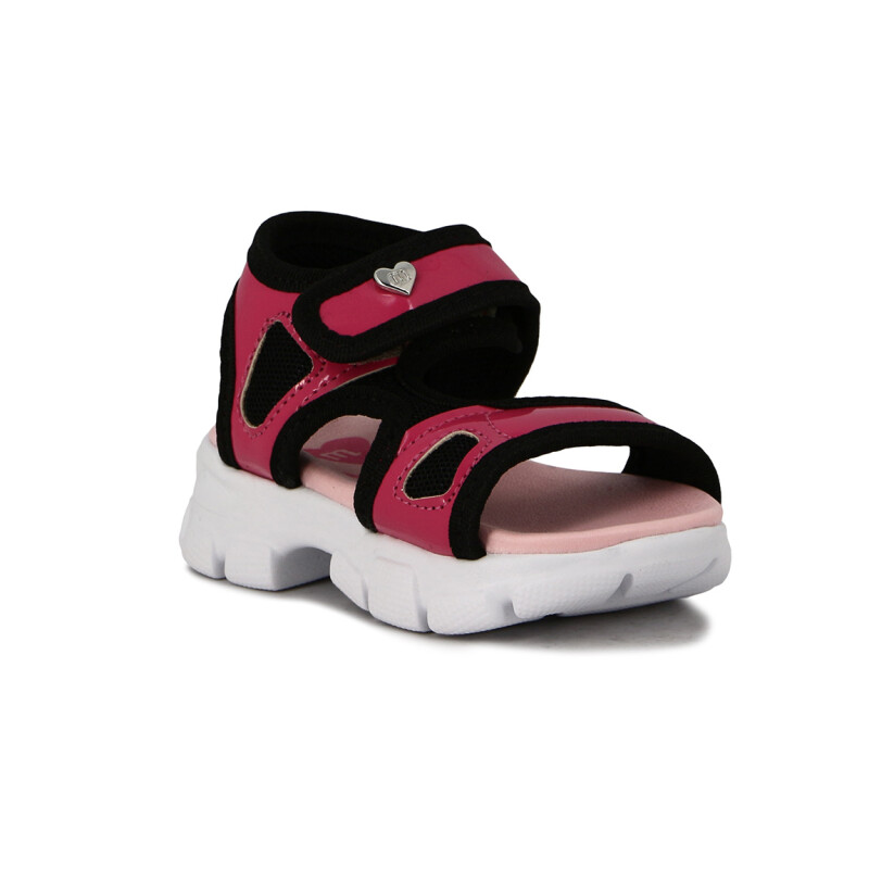 Molekinha Sandalia Tira Ancha Y Tira C/velcro Negro-fucsia