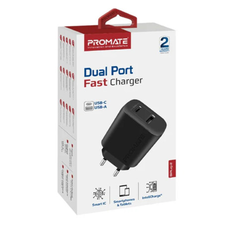 Cargador Promate Fast Charger Usb-c / Usb-a 17w Cargador Promate Fast Charger Usb-c / Usb-a 17w