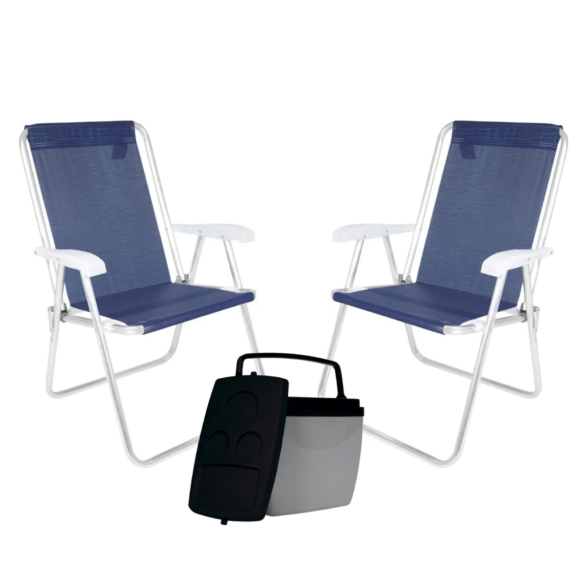 Set Playa Sillax2 Alta Conforto Sannet + Conservadora 18 Lts - Azul Marino 