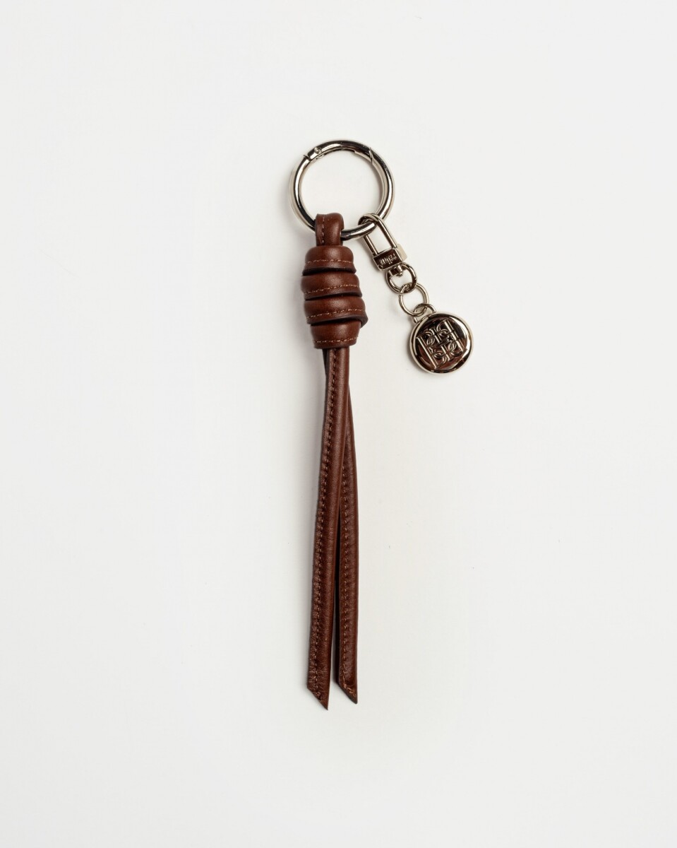 Llavero Coin en cuero liso - Tabaco 