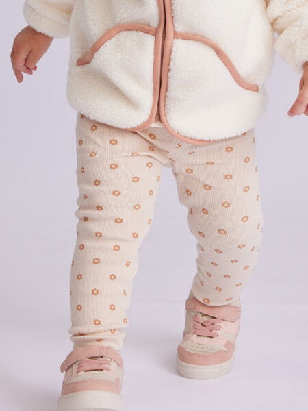 Calza rib estampada Flores Beige