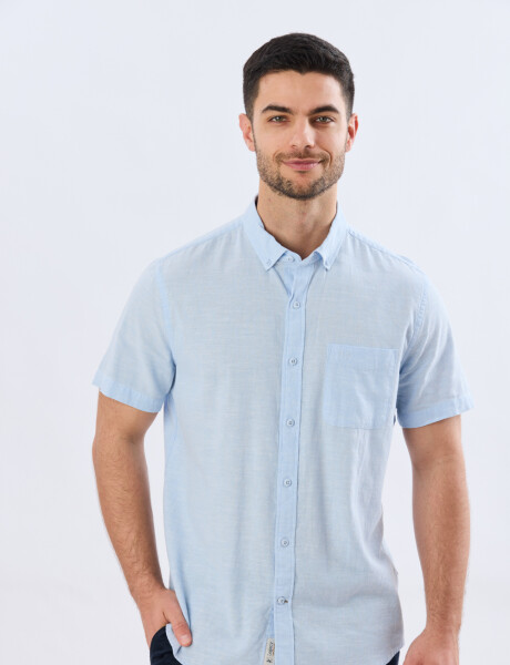 CAMISA LISA DE LINO Celeste