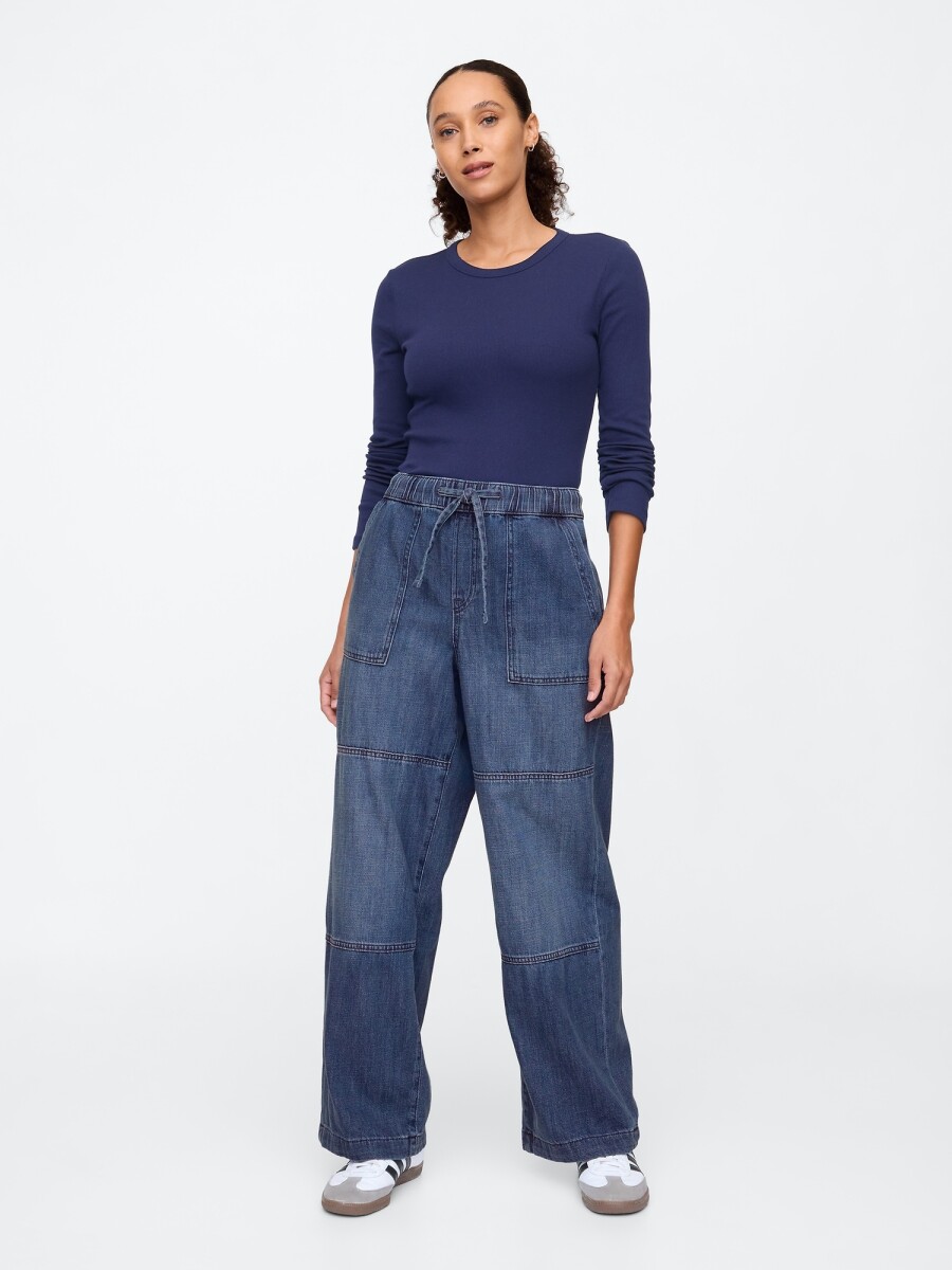 Jean Wide Leg Pull On Mujer - Dark Wash Indigo 