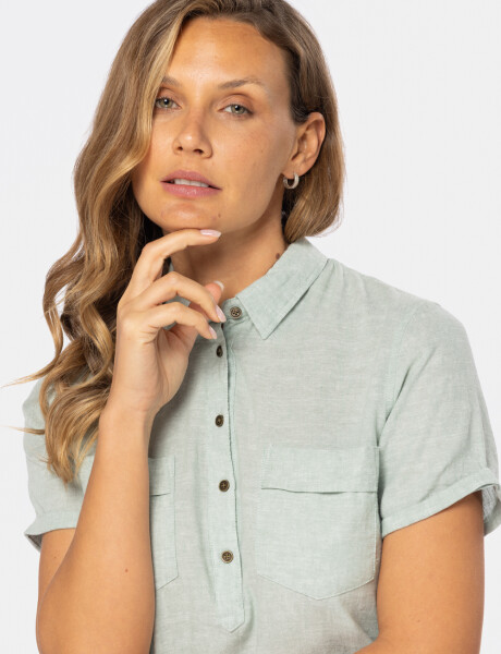 CAMISA DE LINO MEDIO BOTÓN Verde