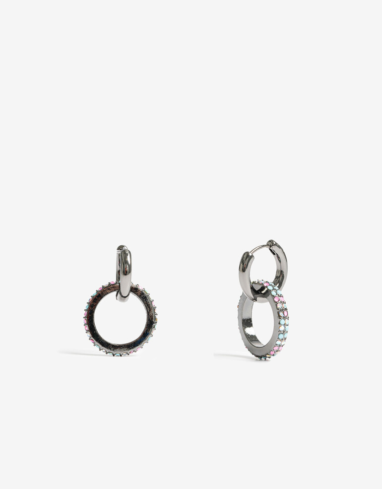 Aros Argollas Strass Argollas Metal Y Strass Night - Combinacion Multicolor