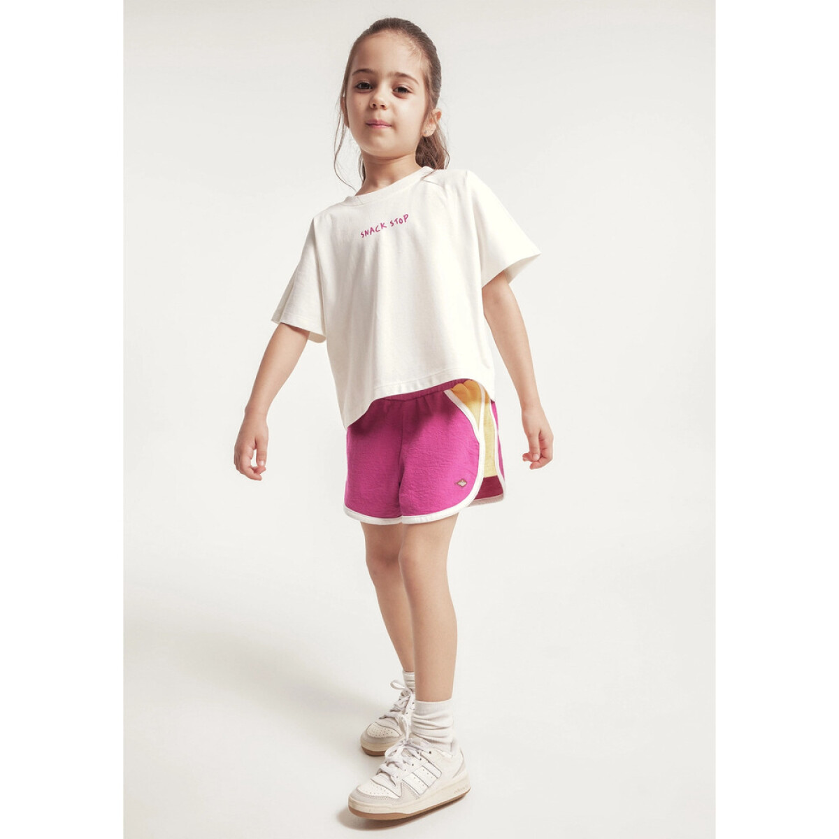 SHORTS FEM - ROSA COM AMARELO 
