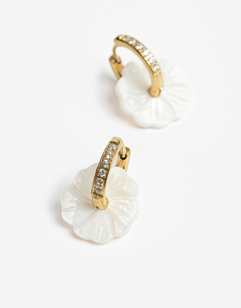 Aros Argollas Piedras Argollas De Acero Con Nácar - Dorado