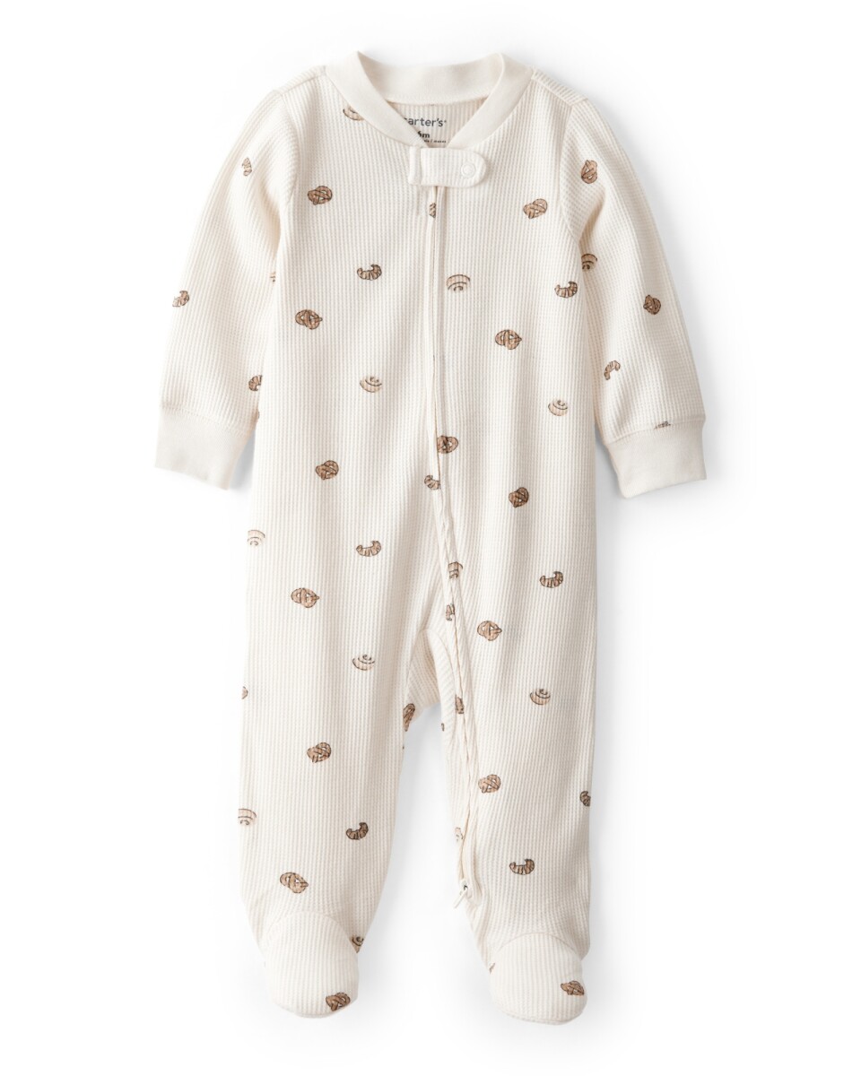 Pijama una pieza de algodón térmico, con pie, diseño bizcochos 