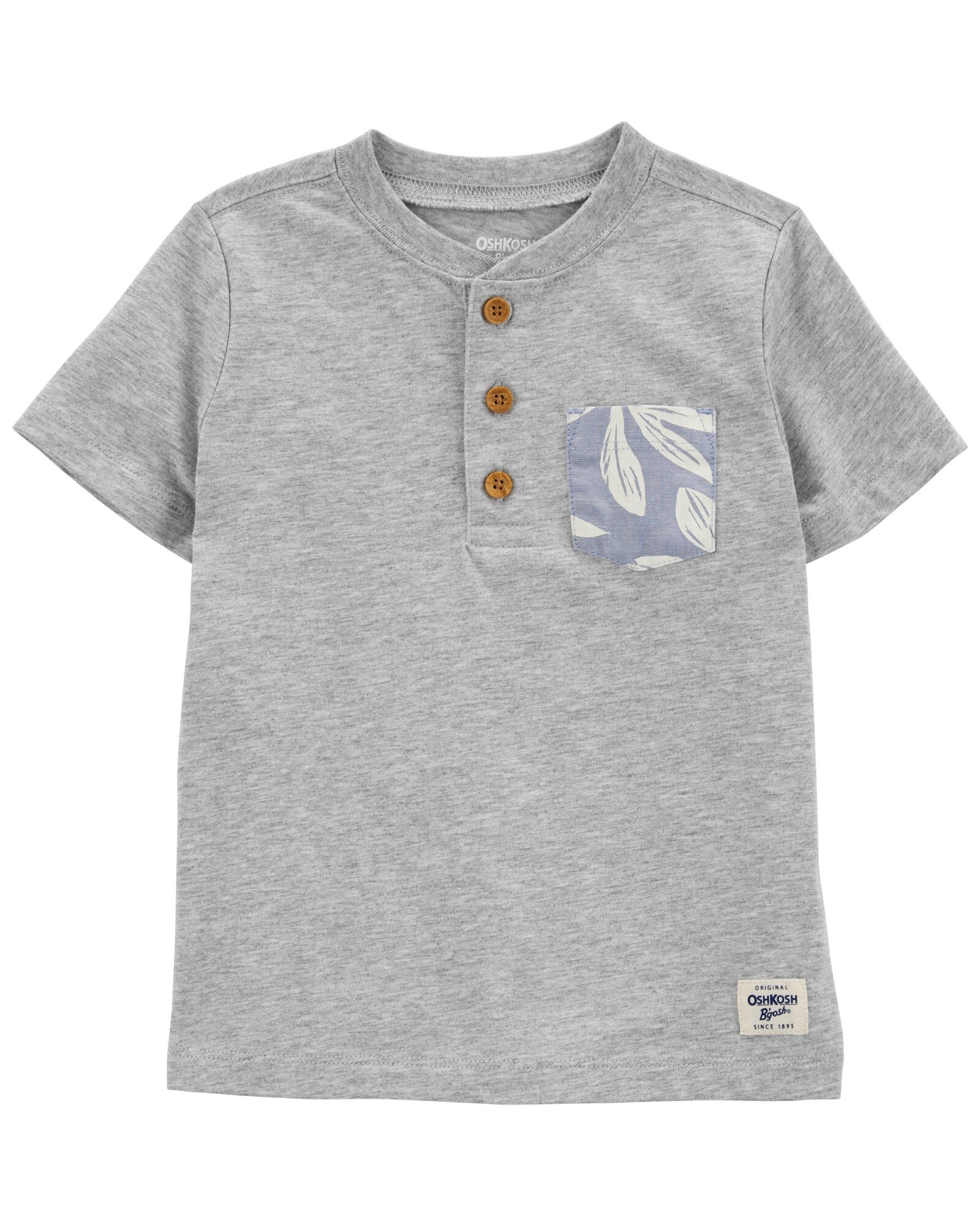 Remera henley de algodón, manga corta, con bolsillo Sin color