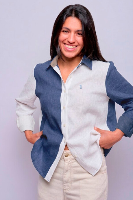 Camisa Suspiro Combinada Celeste y Blanco