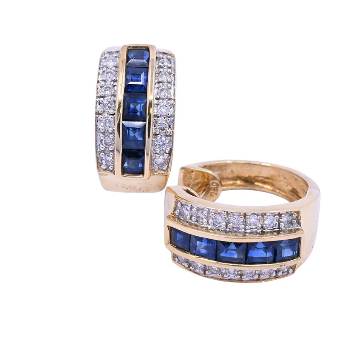 Aros en oro 18 k brillantes y zafiros carré. 