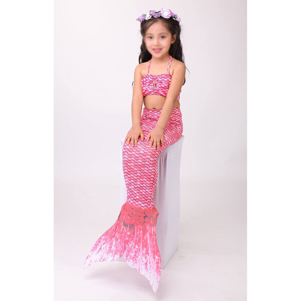 Traje De Baño Niña 3 Piezas Sirena Playa Piscina Cosplay Variante Color Rosa Talle 120