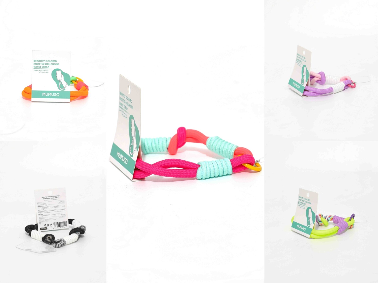 CORREA DE MUÑECA ANUDADA DE COLORES BRILLANTES PARA TELÉFONO CELULAR 
