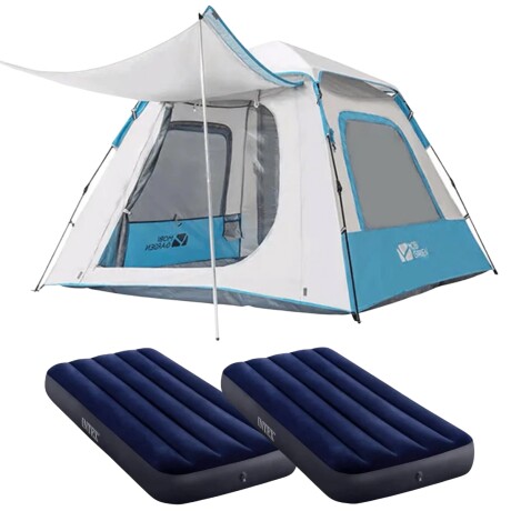 COMBO Carpa automática con toldo para 2 personas - Blanco + 2 Colchón inflable de 1 plaza COMBO Carpa automática con toldo para 2 personas - Blanco + 2 Colchón inflable de 1 plaza