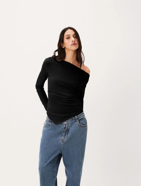 BLUSA ASIMÉTRICA DE MANGA LARGA NEGRO