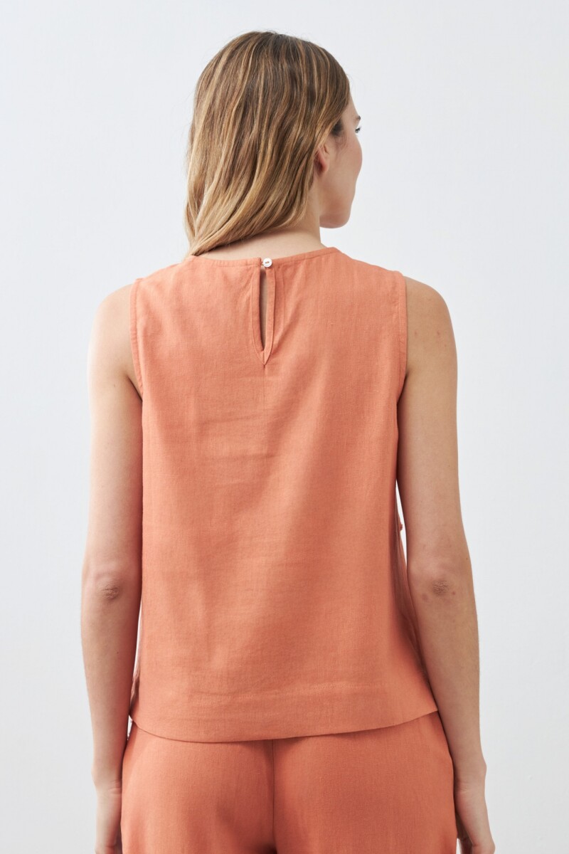 Blusa de lino con efecto desflecado durazno