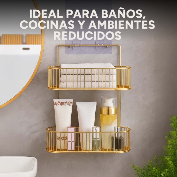 Organizador de Baño Metálico P/ Colgar con 2 Niveles Estante Color Dorado
