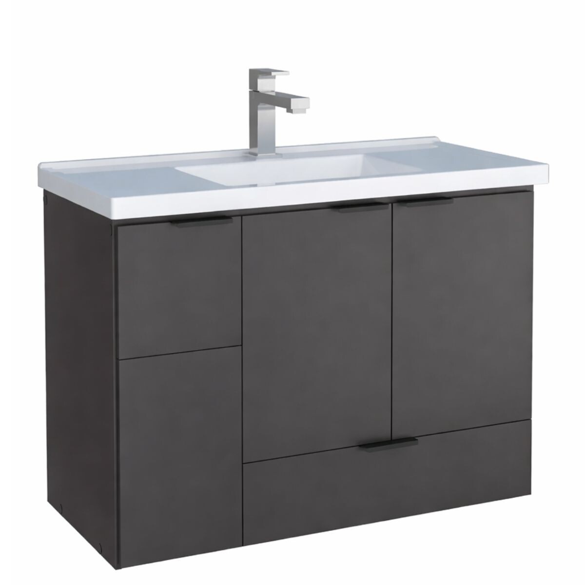 Mueble De Baño Suspendido Orquidea Negro 80 Cm Con Bacha De Resina 