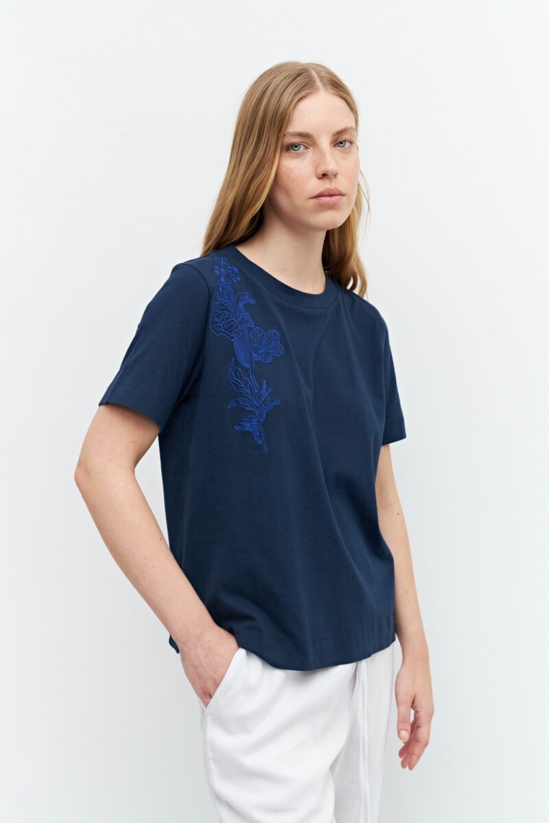 Remera con bordado floral - azul marino 