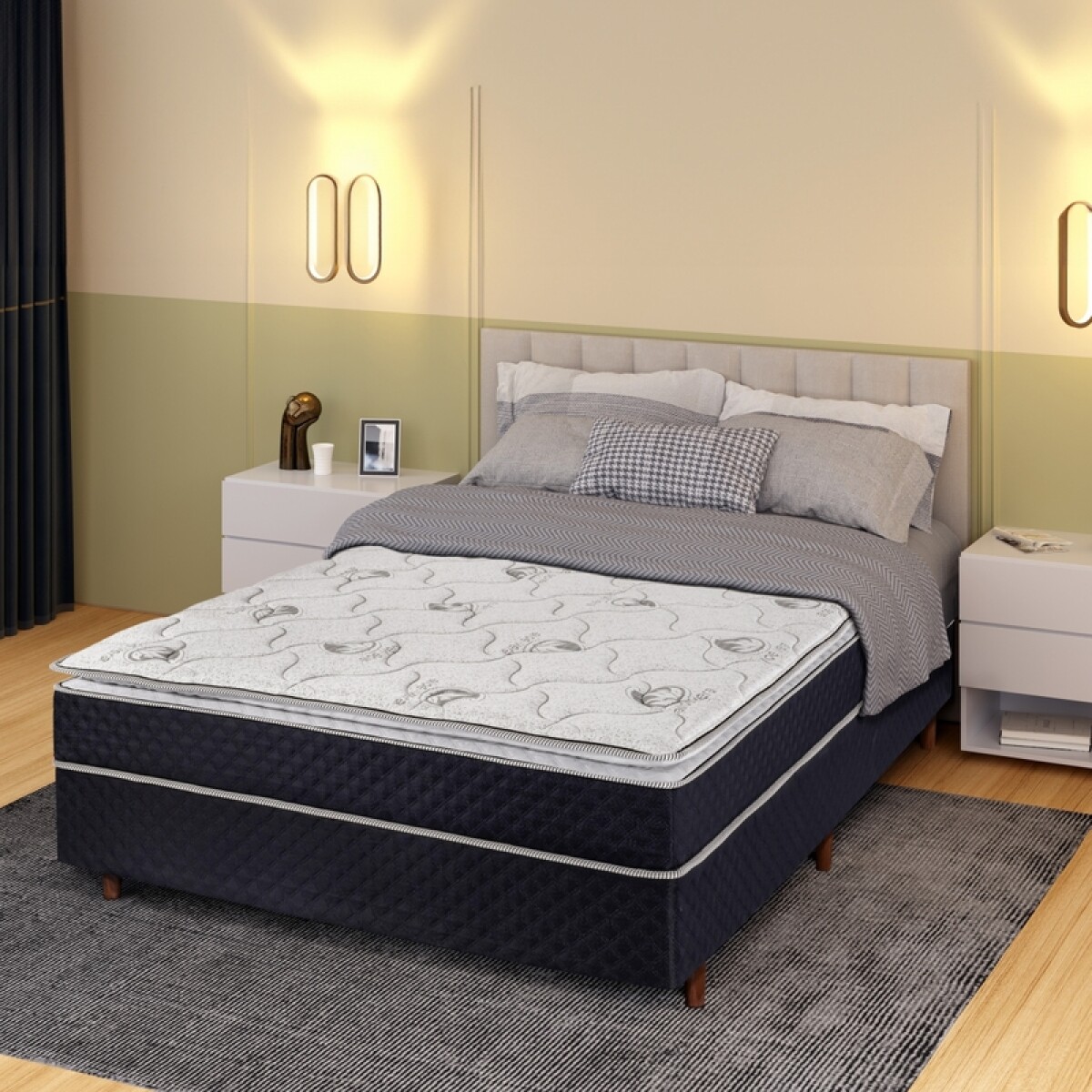 DOS PLAZAS + BOX - Conjunto de sommier ATENAS Espuma EPS 2 plazas 140x190x64 130K 