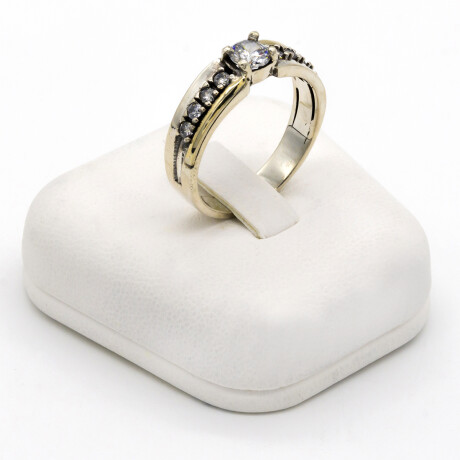 Anillo de plata 925 y double en oro 18 ktes con circonia, CINTILLO. Anillo de plata 925 y double en oro 18 ktes con circonia, CINTILLO.