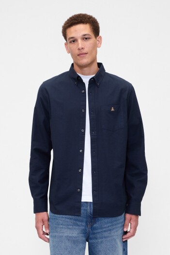 Camisa Oxford Logo Oso Brannan Hombre Tapestry Navy