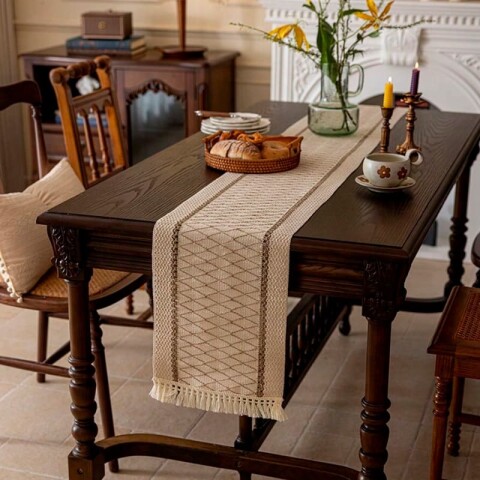 Sendero caminero de mesa cuadrícula 30x180 cm marrón