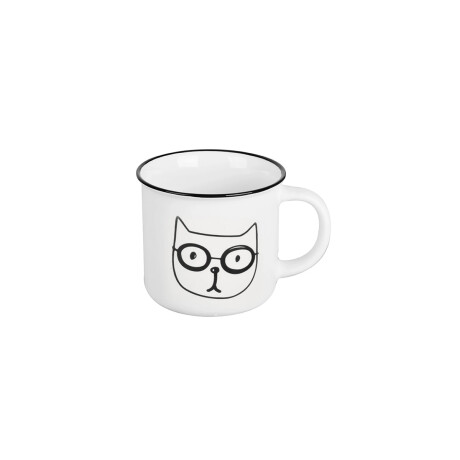 Taza Vintage Carita Gato – Cerámica Blanca con Borde Negro 400ml Lentes